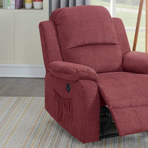 English Elm POWER Recliner with Leather-Like Upholstery and Metal Power Mechanism, Solid Wood Frame Comfort Red 36 L x 31 W x 26 H B089112979