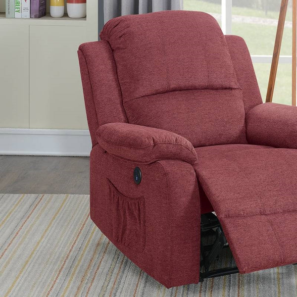 English Elm POWER Recliner with Leather-Like Upholstery and Metal Power Mechanism, Solid Wood Frame Comfort Red 36 L x 31 W x 26 H B089112979