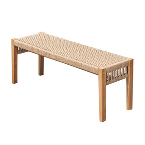 English Elm Mauricio 2-Seater Golden Oak Acacia Wood Bench with Strapped Rattan, Weather-Resistant Patio Seat (48") B093121192