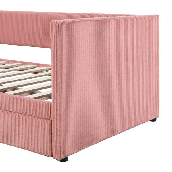 English Elm Twin Corduroy Daybed with Two Storage Drawers, Solid Pine Legs, Wood Slat Support, Durable Design Pink SF000007AAH