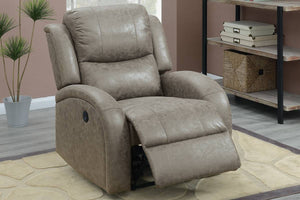 English Elm POWER Recliner with Leather-Like Upholstery and Metal Power Mechanism, Solid Wood Frame Comfort Gray 36 L x 31 W x 26 H B089112978