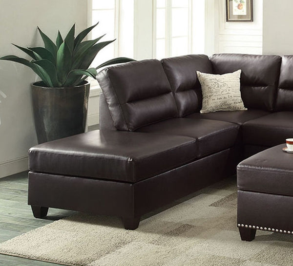 English Elm 3-PC Faux Leather Sectional in Espresso — Reversible Chaise, Ottoman, Solid Wood Frame, Spacious Comfort B089S00117