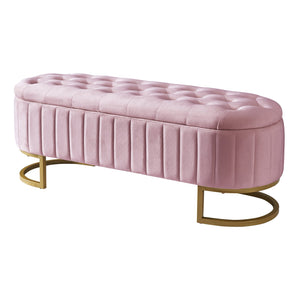 English Elm Elegant Upholstered Velvet Storage Ottoman Bench with Button-Tufted Top, Metal Legs, Spacious Hidden Storage, Modern Seat for Bedroom Living Room Entrance Pink 48.25 L x 16.25 W x 12.5 H N733P208522H