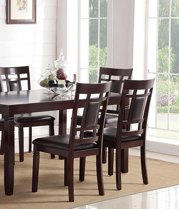 English Elm Modern 7pc Dining Set Espresso Finish with Eyelet Back Chairs, Faux Leather Cushions, Seats 6 B011119001