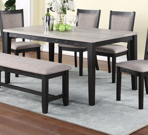 English Elm Contemporary 6pc Dining Set with Bench and 4 Upholstered Side Chairs, Two-Tone Rubberwood Finish B011S00408