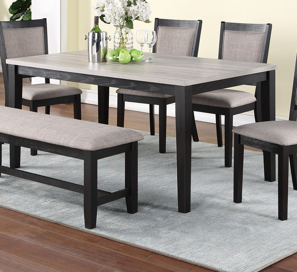 English Elm Contemporary 6pc Dining Set with Bench and 4 Upholstered Side Chairs, Two-Tone Rubberwood Finish B011S00408