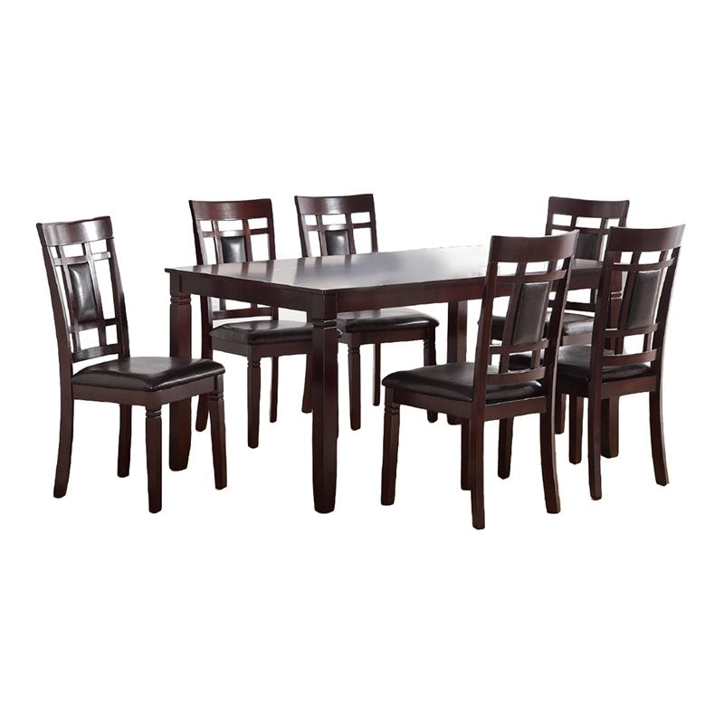 English Elm Modern 7pc Dining Set Espresso Finish with Eyelet Back Chairs, Faux Leather Cushions, Seats 6 B011119001