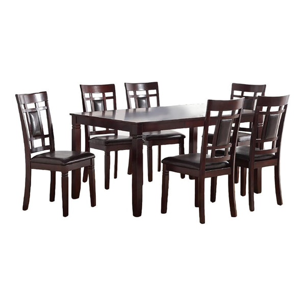 English Elm Modern 7pc Dining Set Espresso Finish with Eyelet Back Chairs, Faux Leather Cushions, Seats 6 B011119001