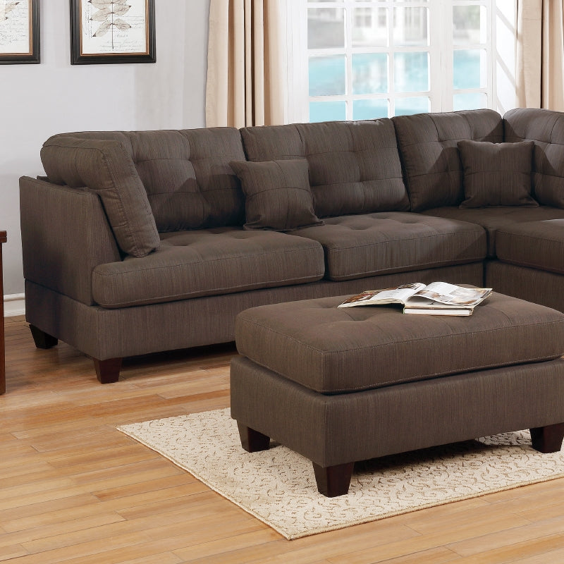 English Elm 3-PCS Sectional Sofa in Black Coffee - Reversible L/R Chaise, Linen-Like Polyfiber, Solid Wood Frame B089S00110