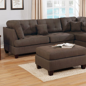 English Elm 3-PCS Sectional Sofa in Black Coffee - Reversible L/R Chaise, Linen-Like Polyfiber, Solid Wood Frame B089S00110