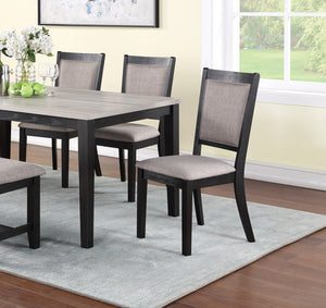 English Elm Contemporary 6pc Dining Set with Bench and 4 Upholstered Side Chairs, Two-Tone Rubberwood Finish B011S00408