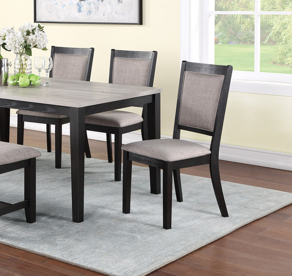 English Elm Contemporary 6pc Dining Set with Bench and 4 Upholstered Side Chairs, Two-Tone Rubberwood Finish B011S00408