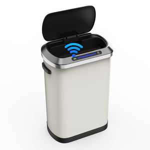 English Elm 50L Motion Sensor Trash Can with Silent Soft-Close Lid, 50L Stainless Steel 13.2Gal Hands-Free Bin White W1550106525