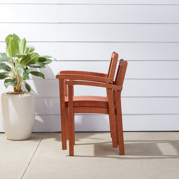 English Elm Caladesi Reddish Brown Eucalyptus Stackable Patio Armchairs Set of 2 — Weather‑Resistant, Oil‑Rubbed Finish, Easy Assembly B093121215