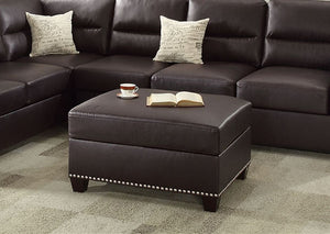 English Elm 3-PC Faux Leather Sectional in Espresso — Reversible Chaise, Ottoman, Solid Wood Frame, Spacious Comfort B089S00117
