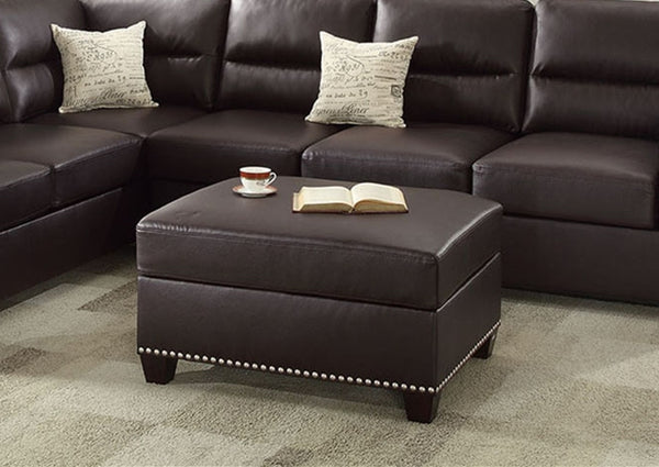 English Elm 3-PC Faux Leather Sectional in Espresso — Reversible Chaise, Ottoman, Solid Wood Frame, Spacious Comfort B089S00117