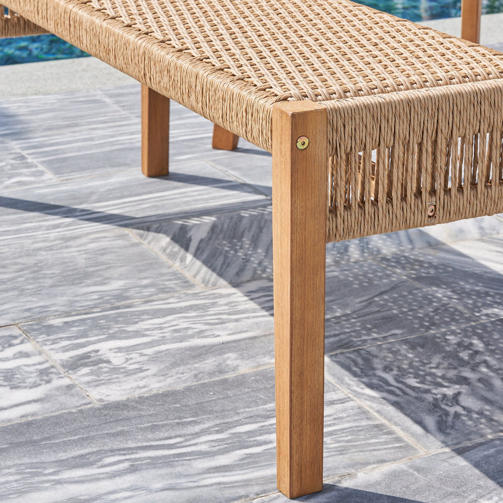 English Elm Mauricio 2-Seater Golden Oak Acacia Wood Bench with Strapped Rattan, Weather-Resistant Patio Seat (48") B093121192