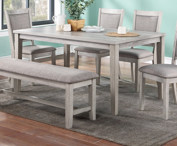English Elm Contemporary Six Piece Rubberwood Dining Set with Bench Padded Seats Natural Finish B011S00407