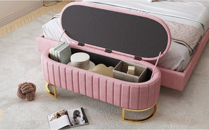 English Elm Elegant Upholstered Velvet Storage Ottoman Bench with Button-Tufted Top, Metal Legs, Spacious Hidden Storage, Modern Seat for Bedroom Living Room Entrance Pink 48.25 L x 16.25 W x 12.5 H N733P208522H