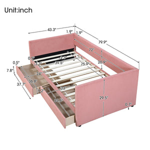 English Elm Twin Corduroy Daybed with Two Storage Drawers, Solid Pine Legs, Wood Slat Support, Durable Design Pink SF000007AAH