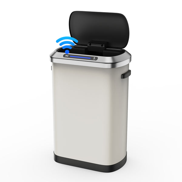 English Elm 50L Motion Sensor Trash Can with Silent Soft-Close Lid, 50L Stainless Steel 13.2Gal Hands-Free Bin White W1550106525