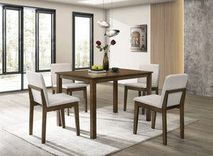 English Elm Dark Walnut 5pc Dining Set with Beige Burlap Cushions, Rubberwood Veneer, Compact Table-Chairs Combo B011119000