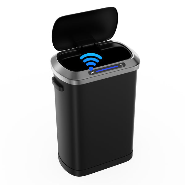 English Elm 50L Motion Sensor Trash Can with Silent Soft-Close Lid, 50L Stainless Steel 13.2Gal Hands-Free Bin Black W1550106524