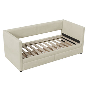 English Elm Twin Corduroy Daybed with Two Storage Drawers, Solid Pine Legs, Wood Slat Support, Durable Design Beige SF000007AAA