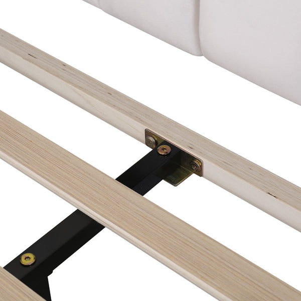 English Elm Queen Upholstered Platform Bed with Floral Velvet Headboard, Sturdy Wood Slats, Modern Comfort Beige WF305291AAA