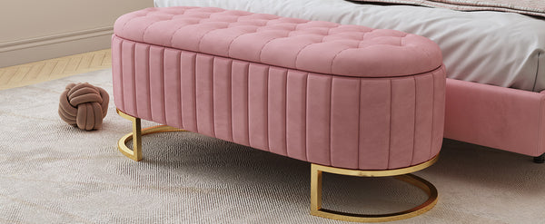 English Elm Elegant Upholstered Velvet Storage Ottoman Bench with Button-Tufted Top, Metal Legs, Spacious Hidden Storage, Modern Seat for Bedroom Living Room Entrance Pink 48.25 L x 16.25 W x 12.5 H N733P208522H