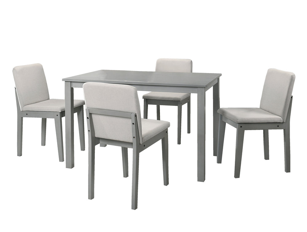 English Elm Grey 5pc Dining Set with Beige Burlap Cushions, Compact Rubberwood Veneer Table & 4 Chairs, Modern Transitional Design B011118999