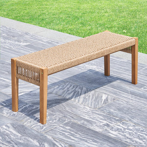 English Elm Mauricio 2-Seater Golden Oak Acacia Wood Bench with Strapped Rattan, Weather-Resistant Patio Seat (48") B093121192