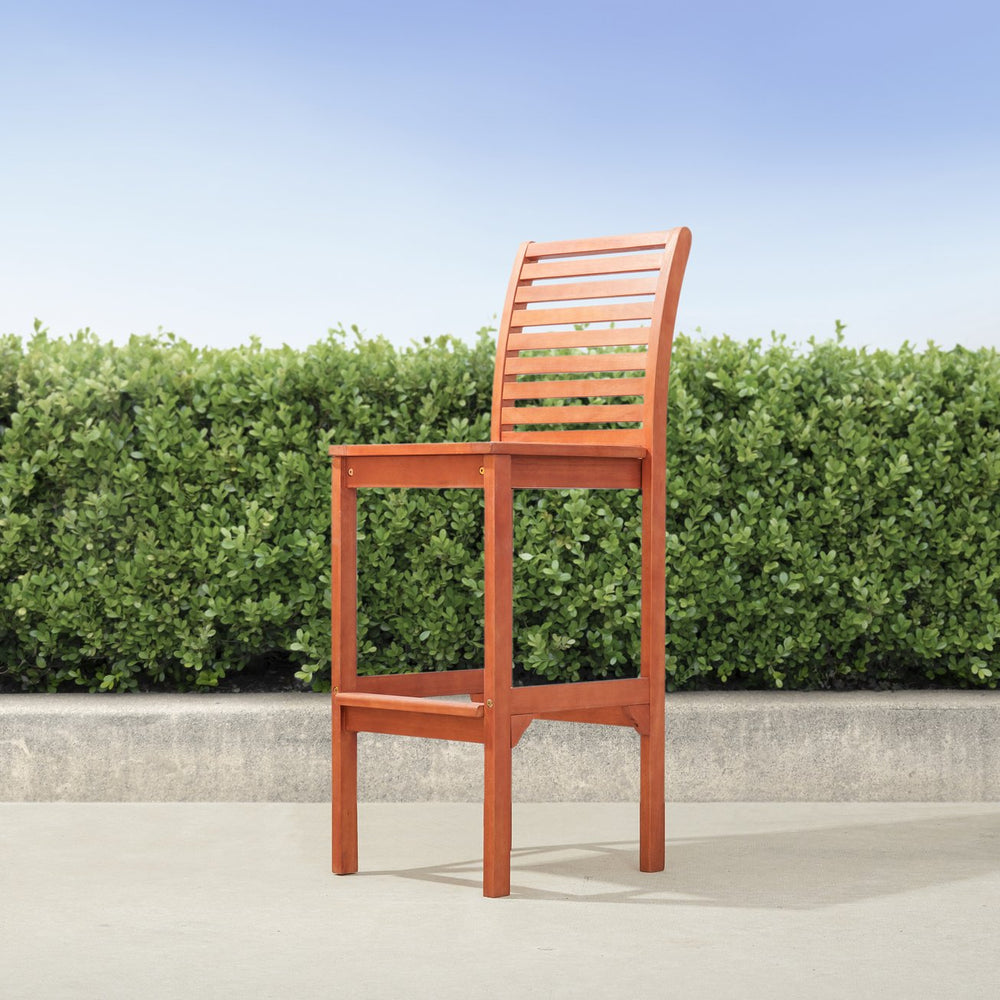 English Elm Emilio Eucalyptus Reddish Brown Tropical Wood Bar Chair – UV & Weather-Resistant, 32" Seat Height, 220 lb Capacity B093121201