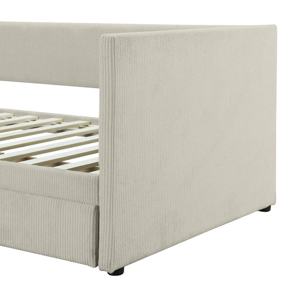 English Elm Twin Corduroy Daybed with Two Storage Drawers, Solid Pine Legs, Wood Slat Support, Durable Design Beige SF000007AAA