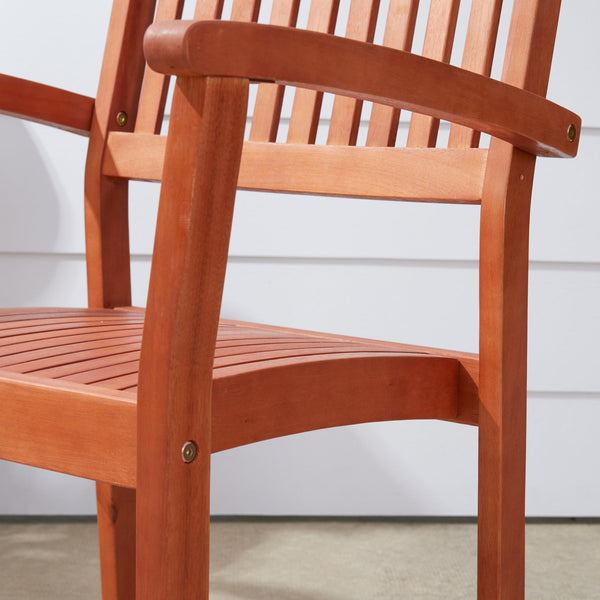 English Elm Caladesi Reddish Brown Eucalyptus Stackable Patio Armchairs Set of 2 — Weather‑Resistant, Oil‑Rubbed Finish, Easy Assembly B093121215