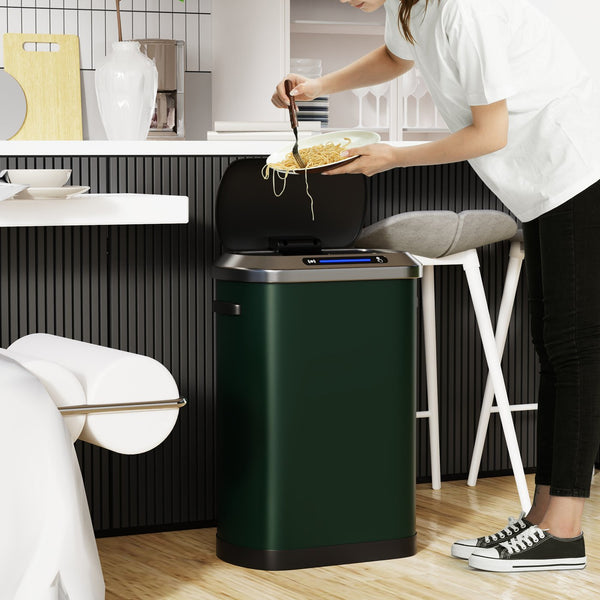English Elm 50L Motion Sensor Trash Can with Silent Soft-Close Lid, 50L Stainless Steel 13.2Gal Hands-Free Bin Green W1550106526