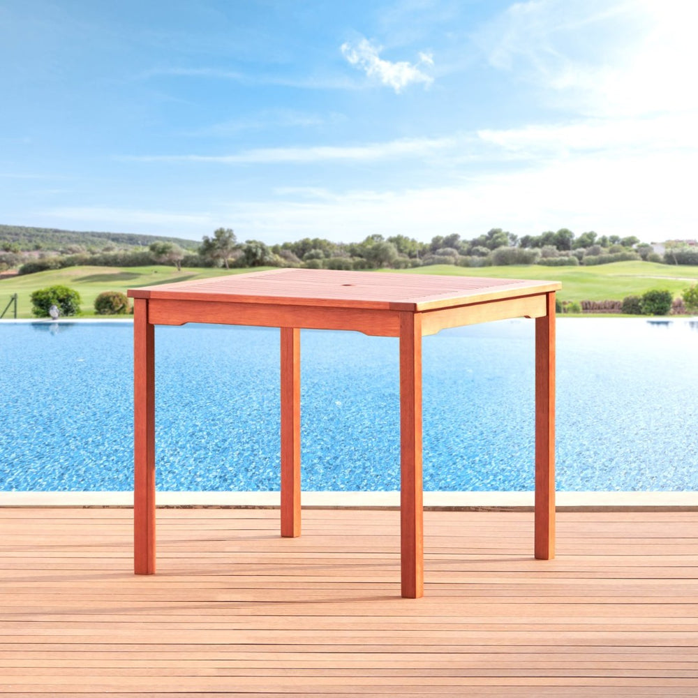 English Elm Haulover Outdoor Square Eucalyptus Dining Table Seats 4 with Umbrella Hole B093121235