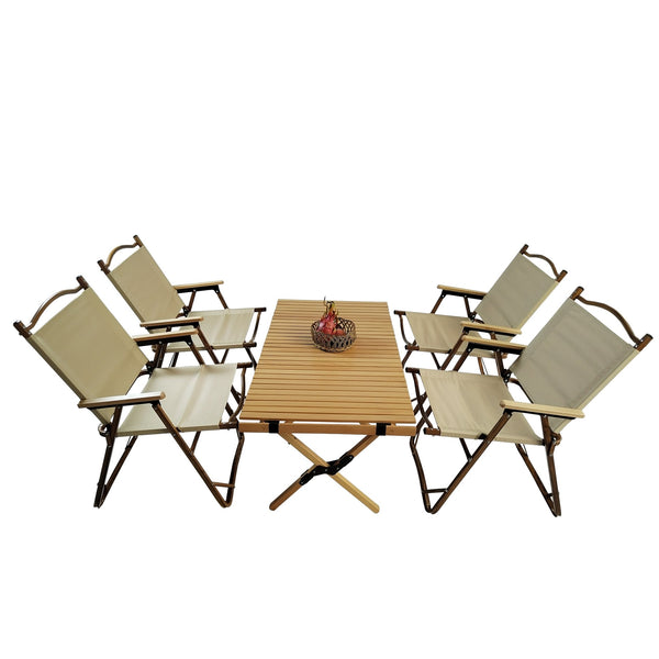 English Elm Multi-Function Foldable Dining Set For 4 - Portable Table & Chairs For Indoor/Outdoor Use, Natural W495S00002