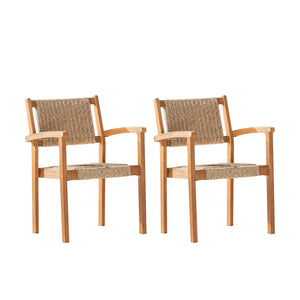 English Elm Mauricio Honey Wood Dining Chair Set of 2 - Acacia/Eucalyptus Wicker Strap Seats, Weather-Resistant Finish B093121209