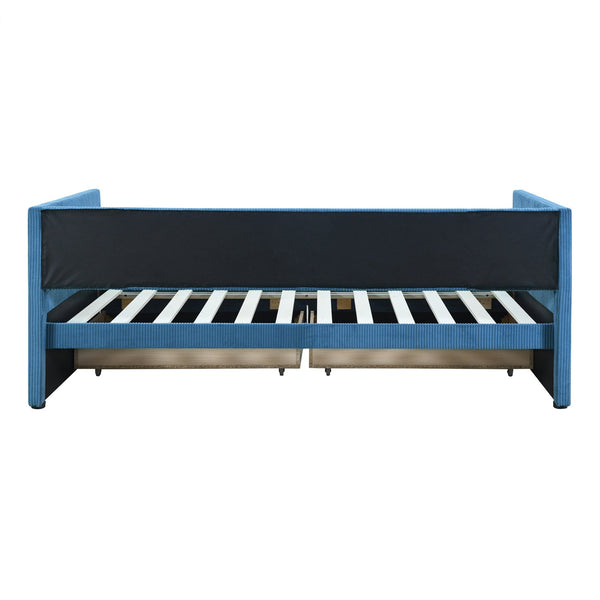 English Elm Twin Corduroy Daybed with Two Storage Drawers, Solid Pine Legs, Wood Slat Support, Durable Design Blue SF000007AAC
