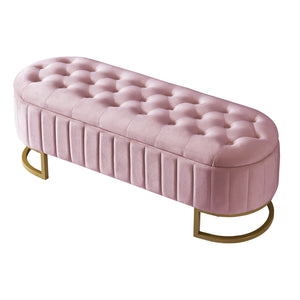 English Elm Elegant Upholstered Velvet Storage Ottoman Bench with Button-Tufted Top, Metal Legs, Spacious Hidden Storage, Modern Seat for Bedroom Living Room Entrance Pink 48.25 L x 16.25 W x 12.5 H N733P208522H