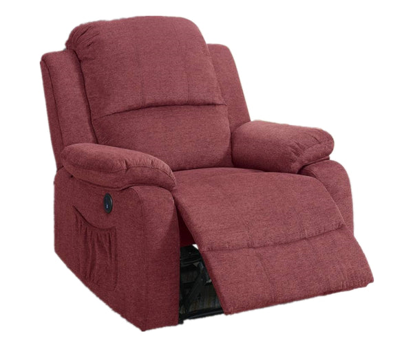 English Elm POWER Recliner with Leather-Like Upholstery and Metal Power Mechanism, Solid Wood Frame Comfort Red 36 L x 31 W x 26 H B089112979
