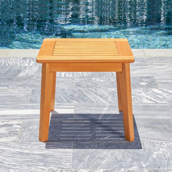 English Elm Rayna Outdoor Eucalyptus Slatted Side Table with Oil-rubbed Finish for Poolside Decks B093121221