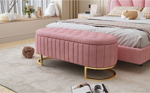 English Elm Elegant Upholstered Velvet Storage Ottoman Bench with Button-Tufted Top, Metal Legs, Spacious Hidden Storage, Modern Seat for Bedroom Living Room Entrance Pink 48.25 L x 16.25 W x 12.5 H N733P208522H