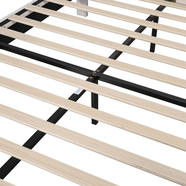 English Elm Queen Upholstered Platform Bed with Floral Velvet Headboard, Sturdy Wood Slats, Modern Comfort Beige WF305291AAA