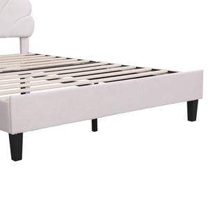 English Elm Queen Upholstered Platform Bed with Floral Velvet Headboard, Sturdy Wood Slats, Modern Comfort Beige WF305291AAA