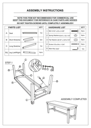 English Elm Dining 6-Piece Casual Modern Table Set with Bench and Cushioned X-Back Chairs, Wood Veneer Finish Grey 40 L x 12 W x 64 H B011S00405