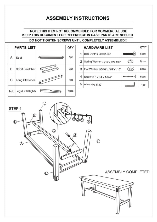 English Elm Dining 6-Piece Casual Modern Table Set with Bench and Cushioned X-Back Chairs, Wood Veneer Finish Grey 40 L x 12 W x 64 H B011S00405