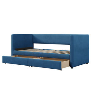 English Elm Twin Corduroy Daybed with Two Storage Drawers, Solid Pine Legs, Wood Slat Support, Durable Design Blue SF000007AAC