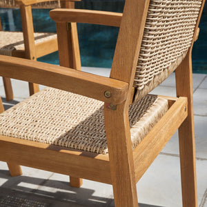 English Elm Mauricio Honey Wood Dining Chair Set of 2 - Acacia/Eucalyptus Wicker Strap Seats, Weather-Resistant Finish B093121209